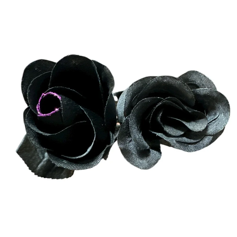 12 Artificial Black Rose Buds Long Stem Flowers - 7 with Purple Accent + 5 Solid